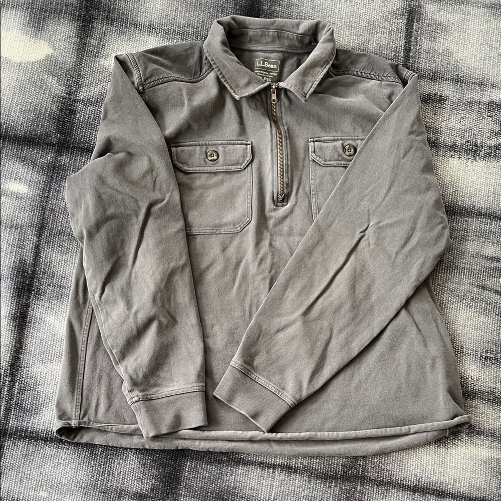 L.L. Bean Charcoal 3/4 Zip Cotton Collared Shirt